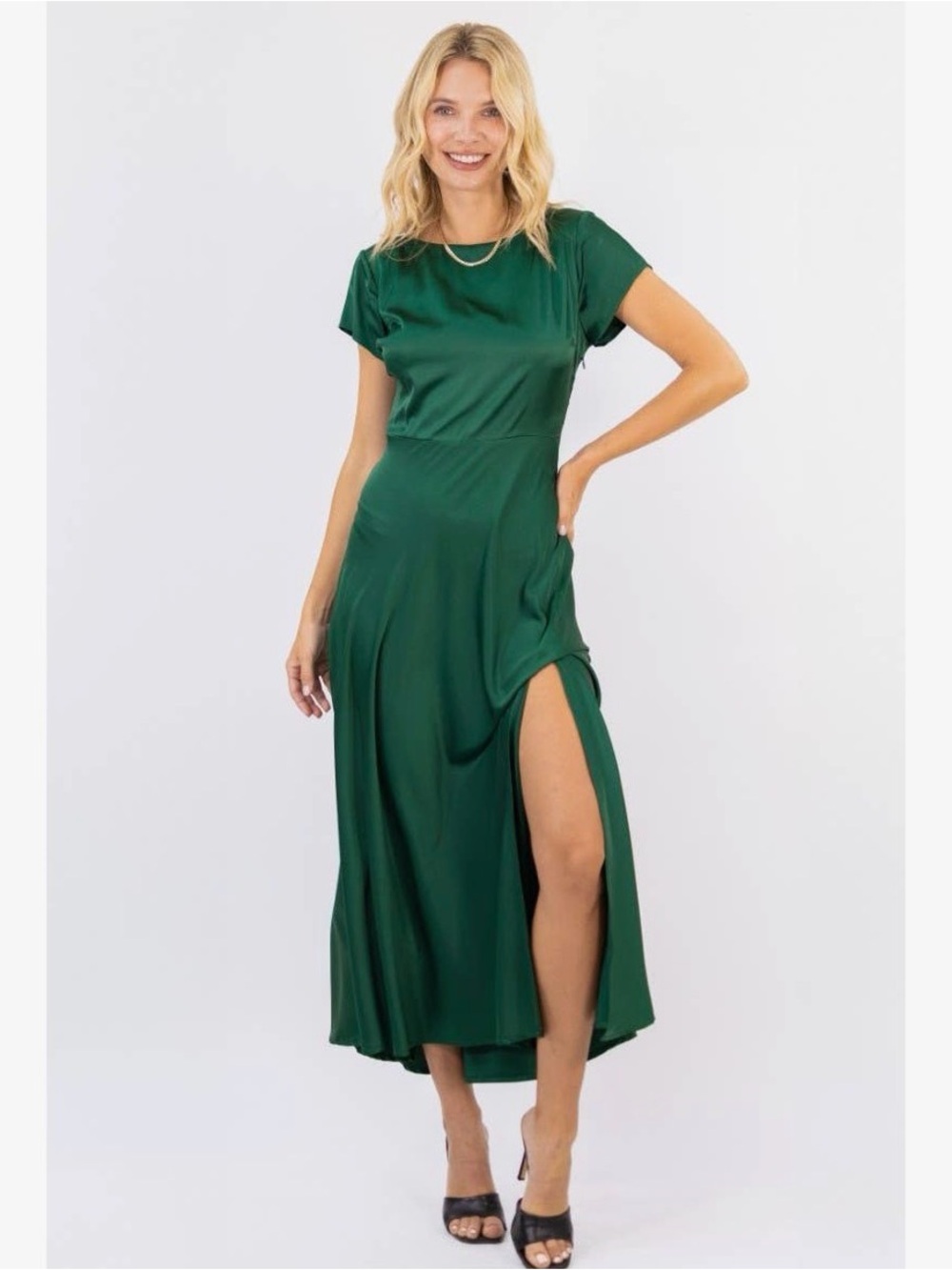 Forest Green Maxi Dress with Short Sleeves